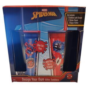 Marvel Spiderman Pack of 2 Design Your Own Glitter Tumblers NIB